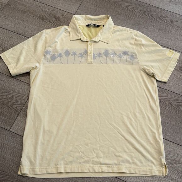 Travis Mathew Golf Polo Shirt Mens XL Yellow Performance Palm Tree Pattern - Picture 1 of 8